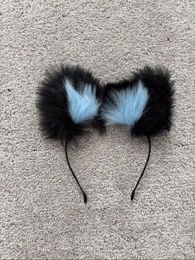 Blue and Black Fuzzy Cat Ear Headband